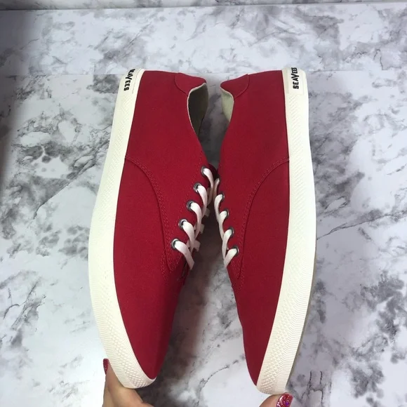SeaVees Womens Shoes Palm Ave Sneakers  Plimsoll Size 9.5 Cherry Cotton Canvas - Picture 4 of 16